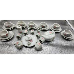 Miniature Porcelain Tea Set Floral Collect Kids Adults Party Delicate 35 piece